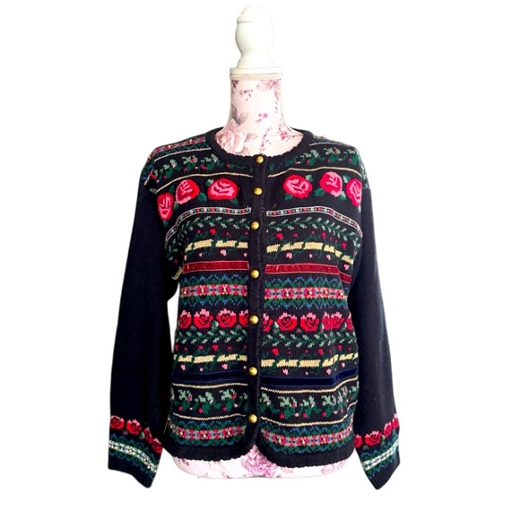 Vintage Christina Embroidered Knit  Cardigan Sweater - Picture 1 of 5